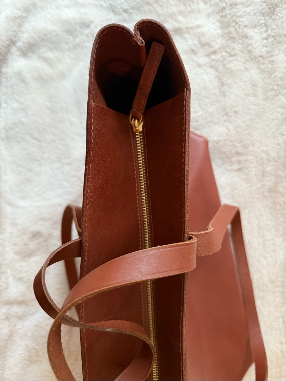 NWT Madewell The Zip-Top Essential Tote Leather Warm Cinnamon - Picture 13 of 14